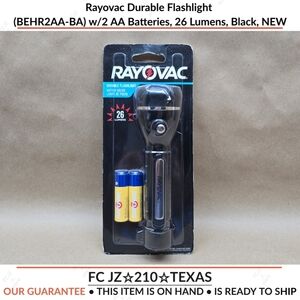 Rayovac Durable Flashlight (BEHR2AA-BA) w/2 AA Batteries, 26 Lumens, Black, NEW